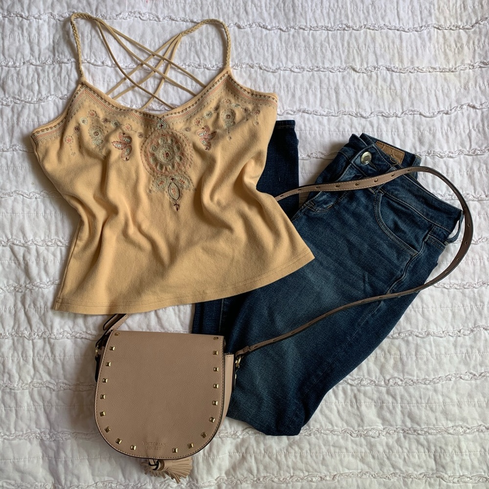 Cream color crop top with cris cross back